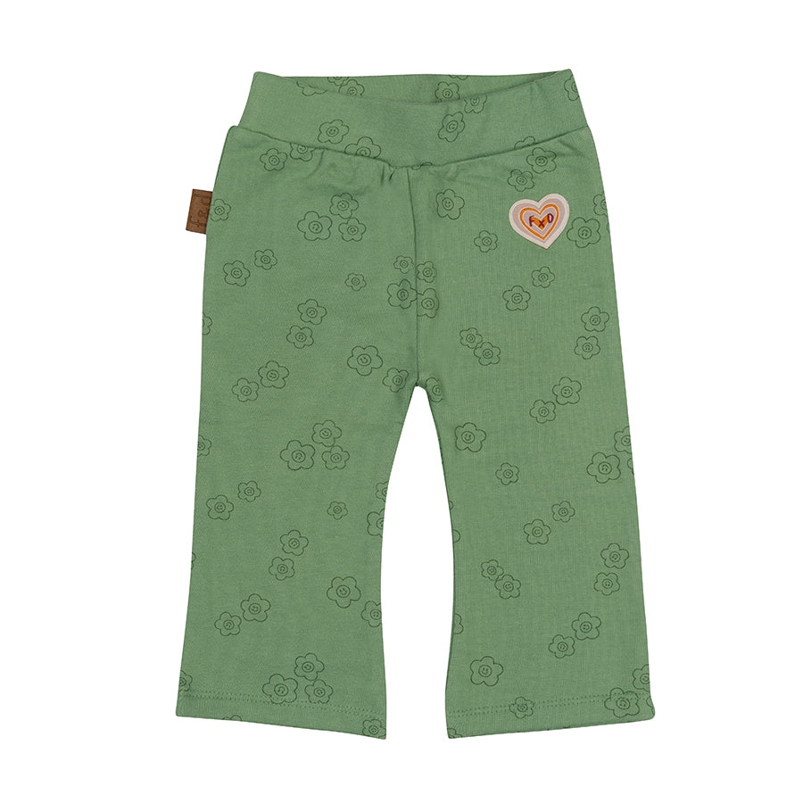 Flower Power Flared Broek AOP | Groen