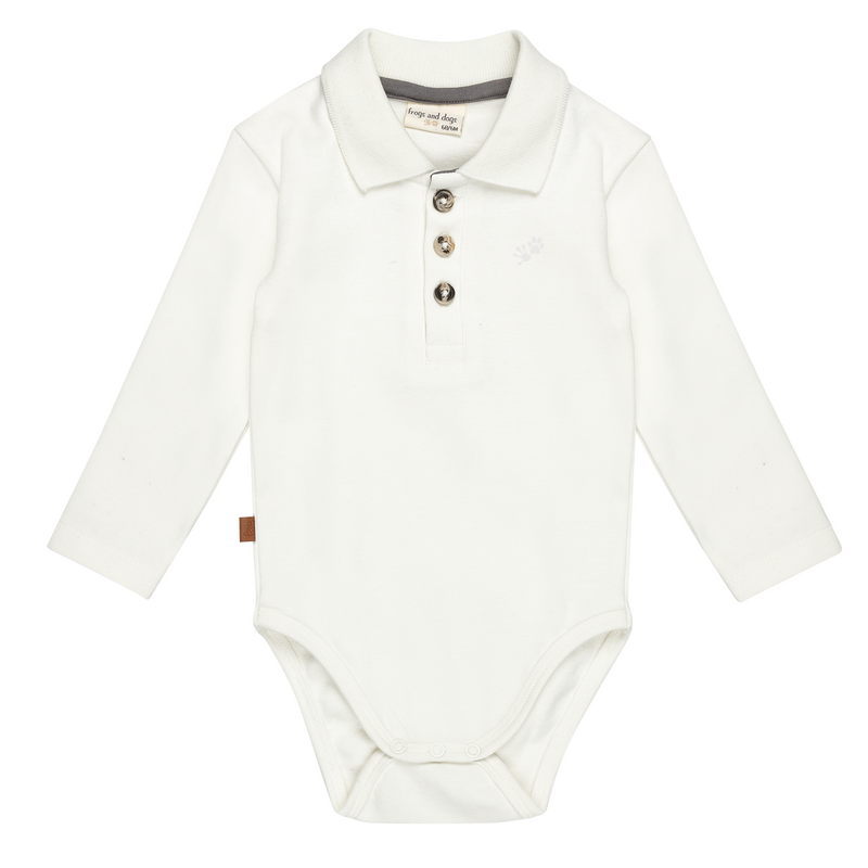 Polo Romper 1x1 Rib Baby | White Alyssum