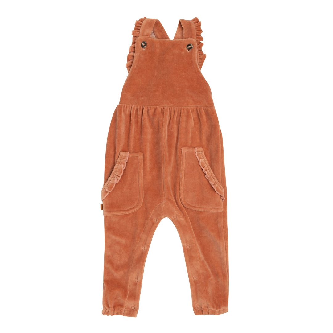 Ruffle Dungaree | Cameo Brown
