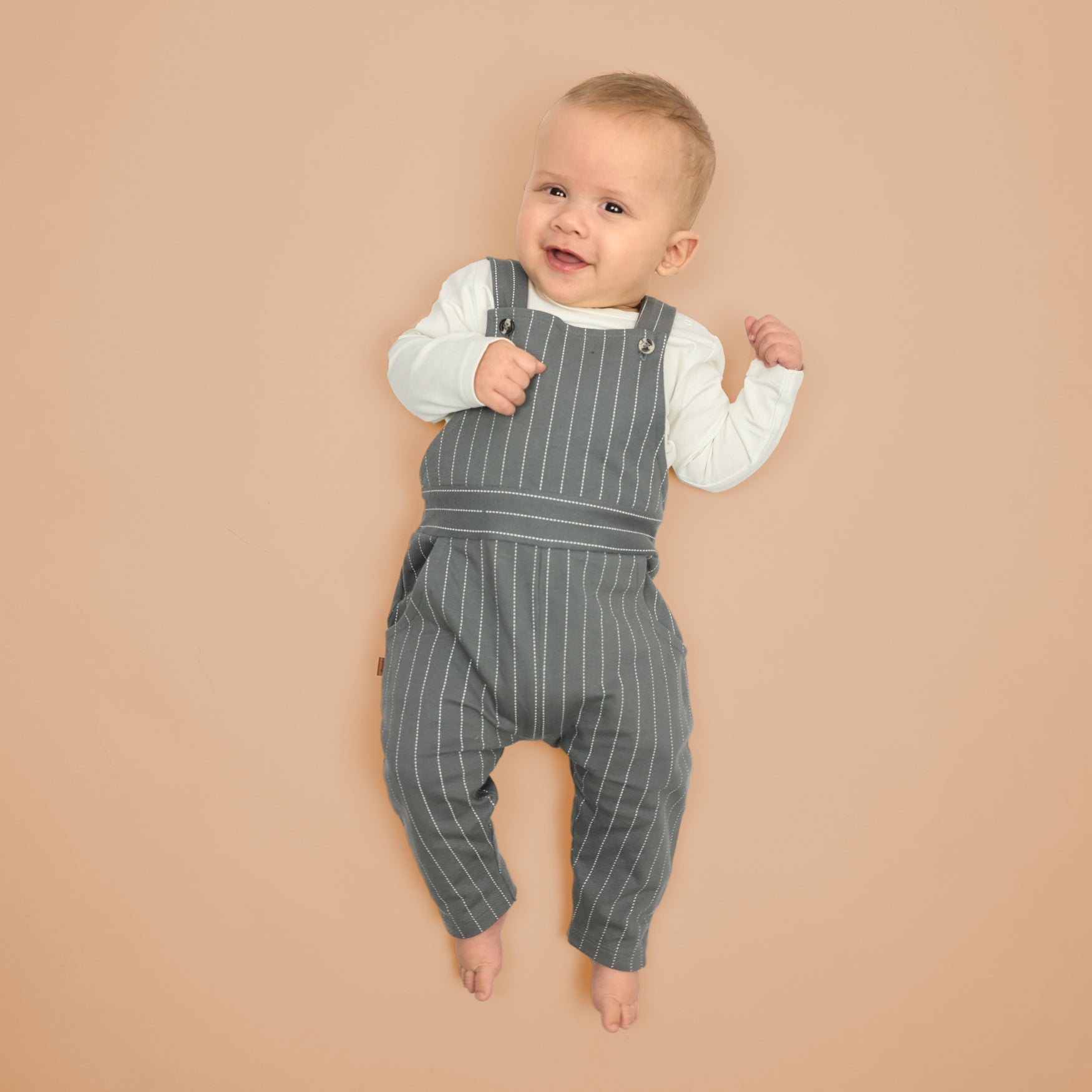 Little Hero Baby Dungaree Striped | Smoked Pearl
